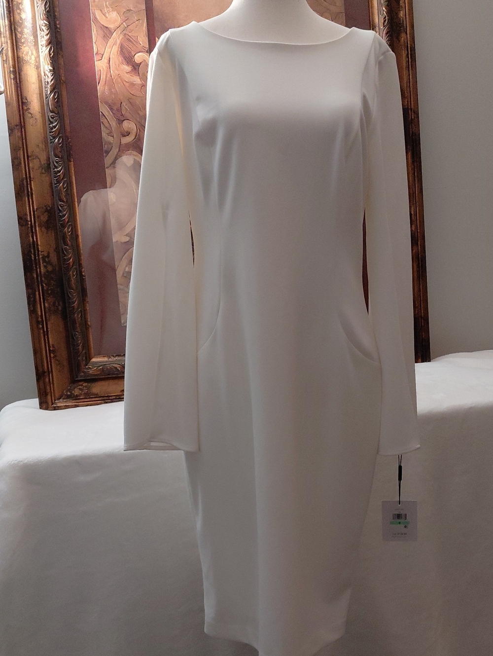 Calvin Klein Cream Elegant Women's Long Split Sleeve Dress Size "8"